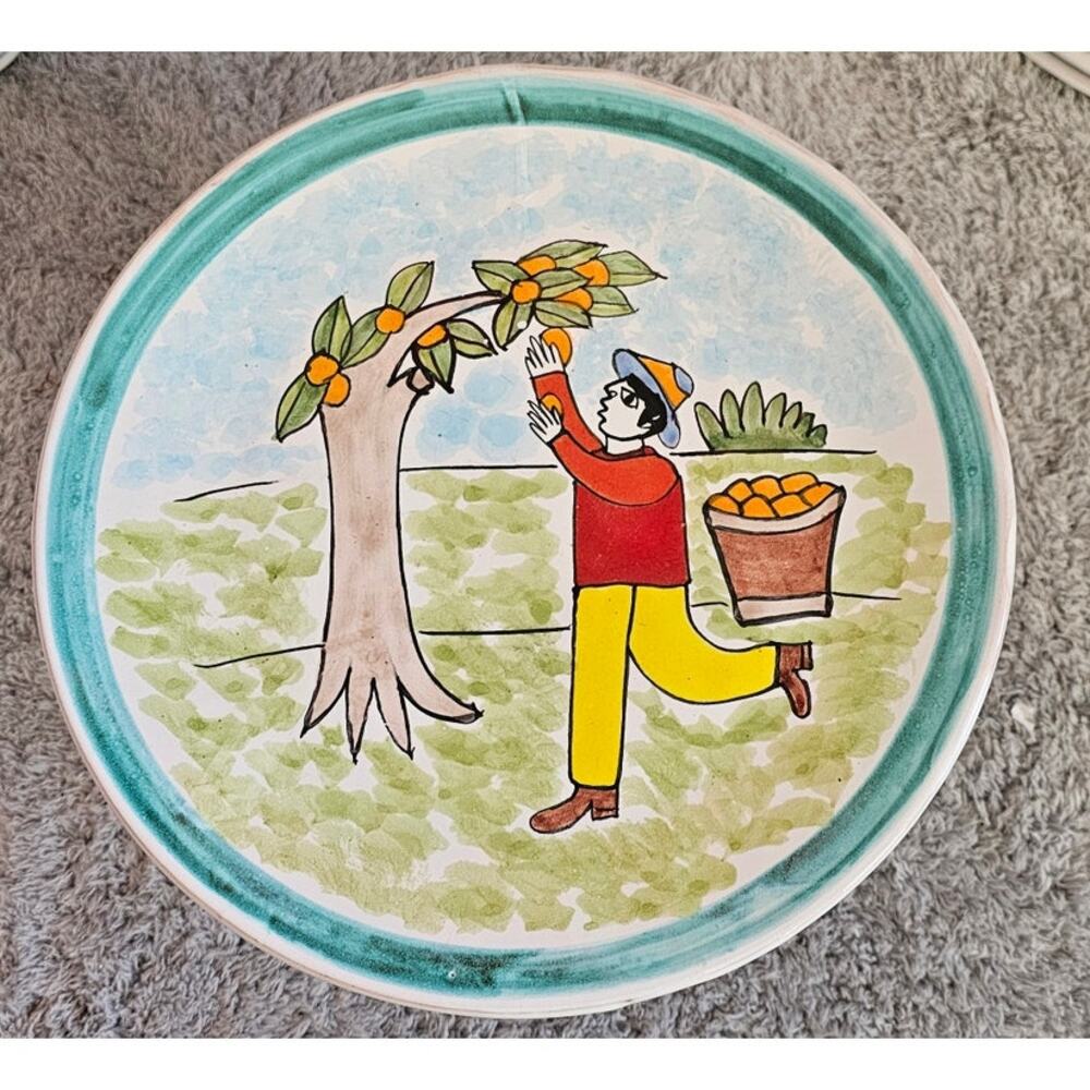Nino Parrucca Pottery‎ Modernist Plate 10.5" Made in Italy #214 Orange Harvest